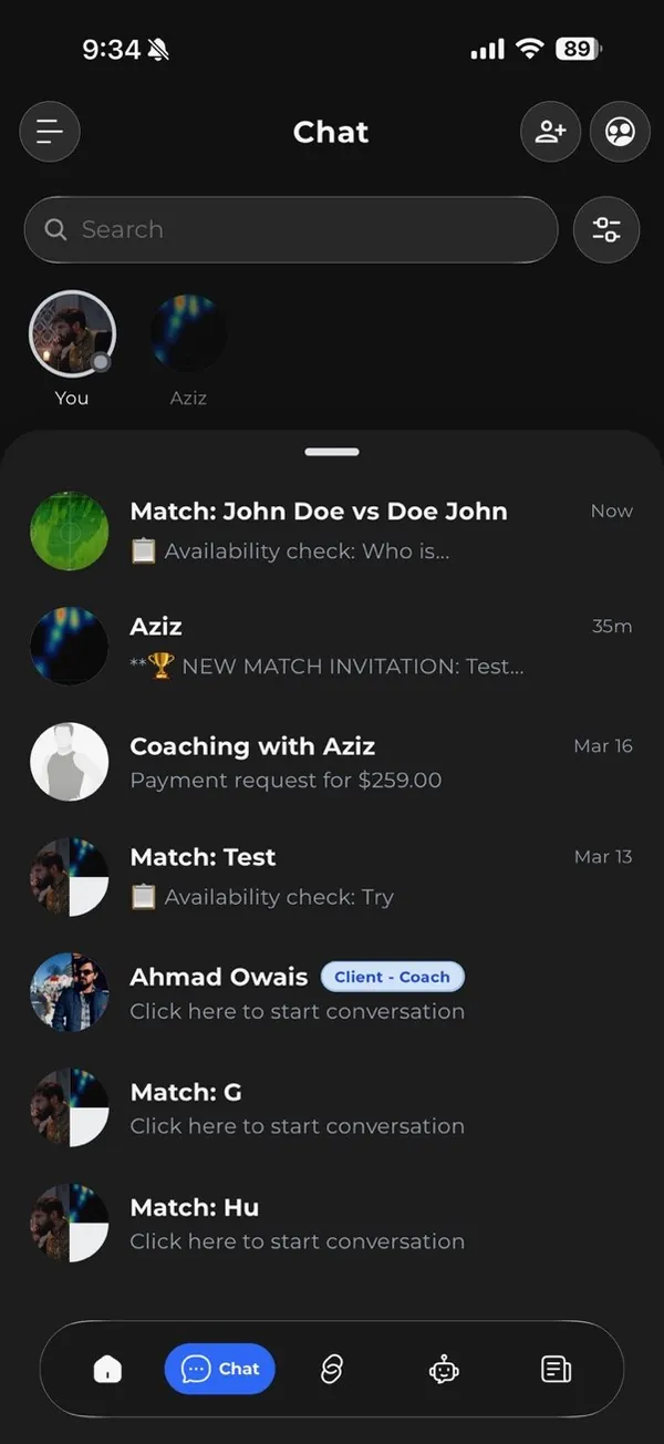 Athlo fan chat list of match group conversations