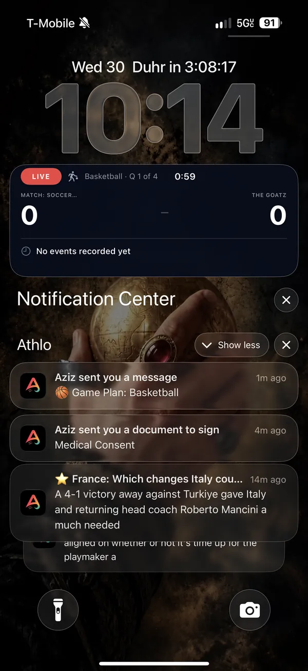 Athlo notification asking a parent to sign a medical consent form