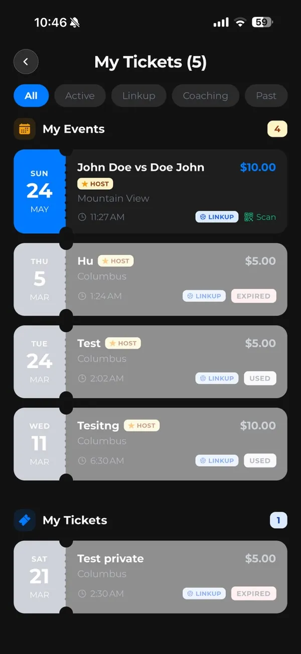 Athlo event tickets with QR codes for entry